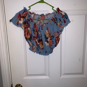 Blue with Floral Crop Top